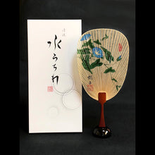 画像をギャラリービューアに読み込む, 水うちわ 瓢型<br>【朝顔】<br>美濃和紙<br>木製台座付き