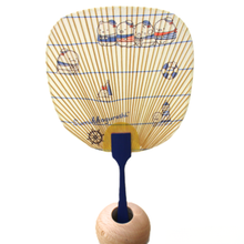 画像をギャラリービューアに読み込む, 水うちわ 豆型<br>【すみっコぐらしマリンボーダー】<br>美濃和紙<br>木製台座付き