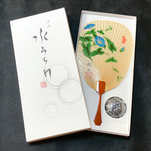 画像をギャラリービューアに読み込む, 水うちわ 瓢型<br>【朝顔】<br>美濃和紙<br>木製台座付き