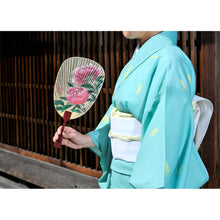 画像をギャラリービューアに読み込む, 水うちわ<br>瓢型【芙蓉】<br>美濃和紙<br>木製台座付き