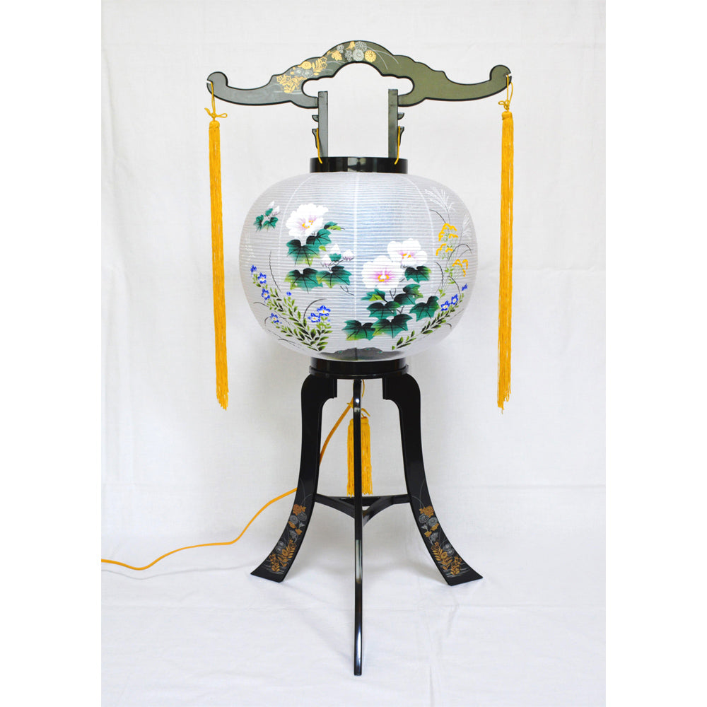 大内行灯 万芭 菊蒔絵 回転灯／三本足／盆提灯 – 安藤提灯 -ANDO