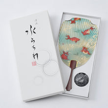 画像をギャラリービューアに読み込む, 水うちわ<br>瓢型【都桜】<br>美濃和紙<br>木製台座付き