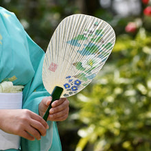 画像をギャラリービューアに読み込む, 水うちわ<br>瓢型【芙蓉】<br>美濃和紙<br>木製台座付き