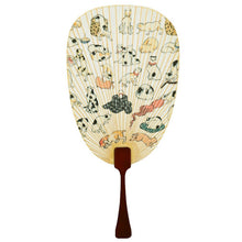 画像をギャラリービューアに読み込む, 水うちわ<br>瓢型【国芳 猫づくし】<br>美濃和紙<br>木製台座付き