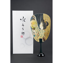 画像をギャラリービューアに読み込む, 水うちわ<br>瓢型【彩華】<br>美濃和紙<br>木製台座付き