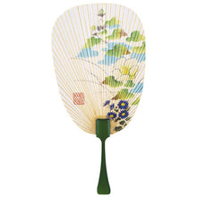 画像をギャラリービューアに読み込む, 水うちわ<br>瓢型【芙蓉】<br>美濃和紙<br>木製台座付き