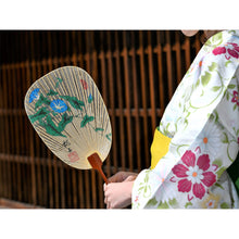 画像をギャラリービューアに読み込む, 水うちわ 瓢型<br>【朝顔】<br>美濃和紙<br>木製台座付き