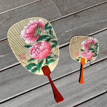 画像をギャラリービューアに読み込む, 水うちわ<br>瓢型【彩華】<br>美濃和紙<br>木製台座付き