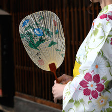 画像をギャラリービューアに読み込む, 水うちわ<br>瓢型【朝顔】<br>美濃和紙<br>木製台座付き