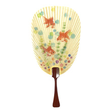 画像をギャラリービューアに読み込む, 水うちわ　瓢型<br>【金魚】<br>美濃和紙<br>木製台座付き
