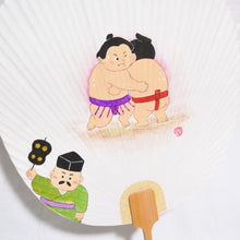 画像をギャラリービューアに読み込む, 手描き和紙うちわ&lt;br&gt;お相撲さん【2種類】&lt;br&gt;京うちわ丸型／絵描き
