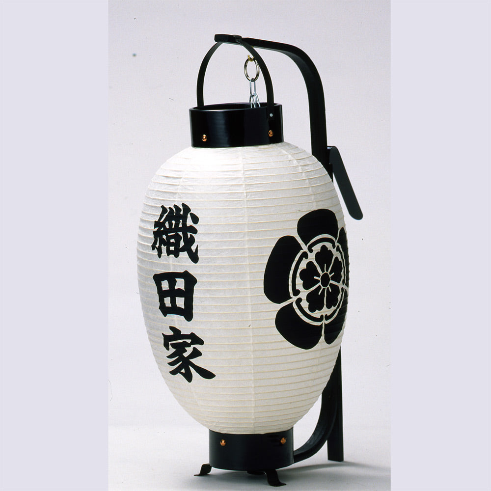 新八寸夏目 弓張提灯 家名(正面)＋家紋(左右) 盆提灯/祭礼提灯/店舗