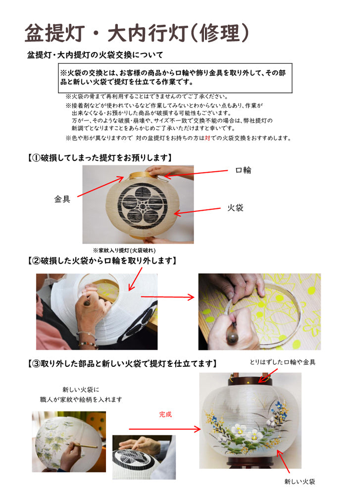 盆提灯・大内行灯・吊り提灯の修理・お見積もり【火袋の交換/新調/台の塗装修理など】提灯修理／安藤商店／岐阜／職人 – 安藤提灯 -ANDO  SHOTEN-